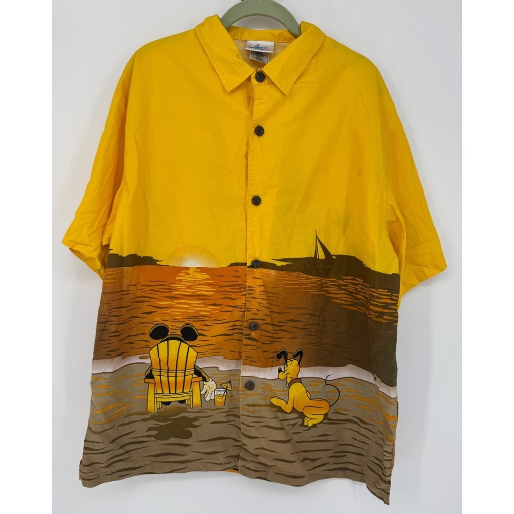 Vintage 1995 Disney Vero Beach Mickey Pluto Goofy Aloha Shirt Men's L 90s Resort